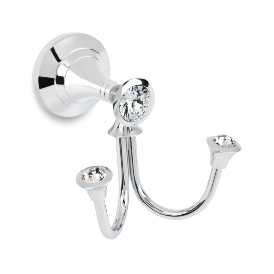 Topex A102040401 3 7/8" Wall Mount Double Robe Hook with Glass Crystals in Chrome
