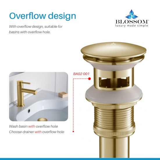 Blossom 1-1/4″ Brass Pop up with NO Overflow – BA02 002