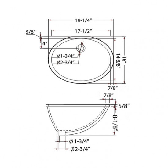 Undercounter Basin -Biscuit 19″ X 16″ Oval – C09 1916B