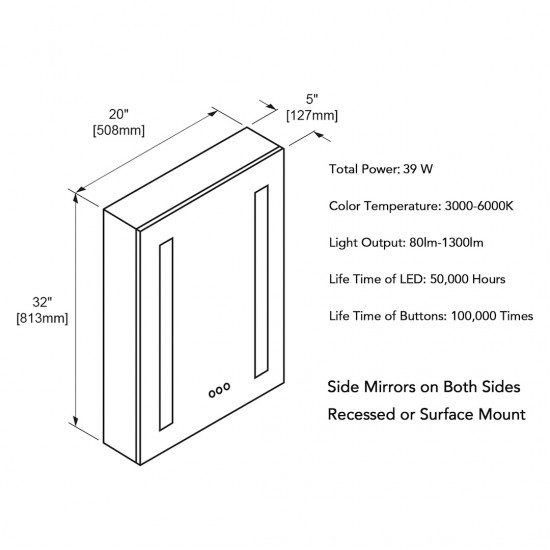 Pillar – 20 Inches LED Medicine Cabinet