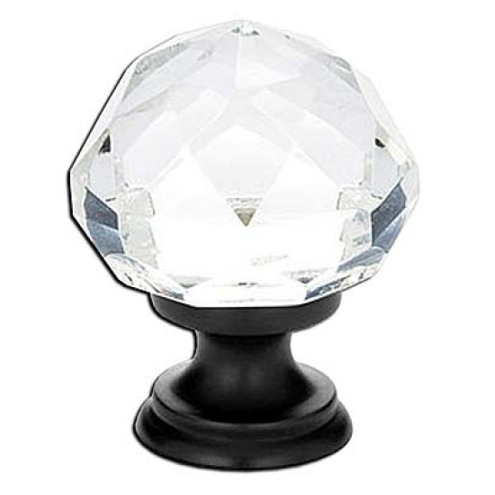 Emtek 1-1/4" Diamond Glass Cabinet Knob - (Flat Black)