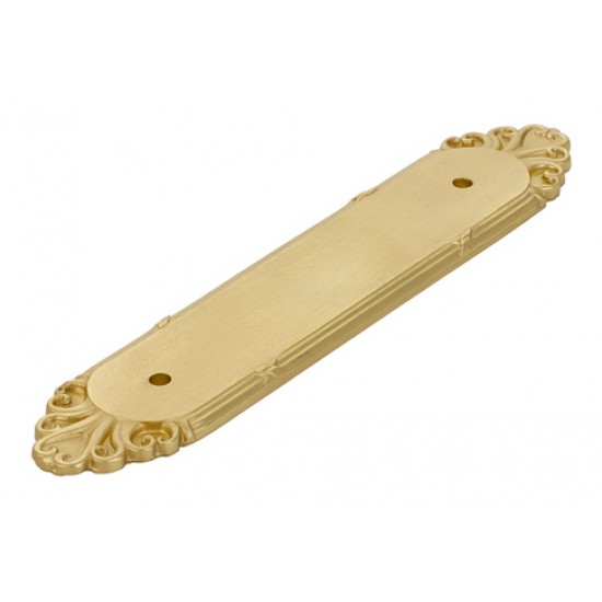 Emtek Ribbon and Reed 4" Center-to-Center Backplate for Pulls (Unlacquered Brass)