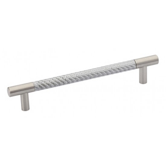 Emtek Carbon Fiber 6" Center-to-Center Bar Cabinet Pull - (Silver/Satin Nickel)