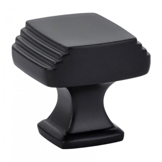 Emtek Art Deco 1-1/4" Square Cabinet Knob (Flat Black)