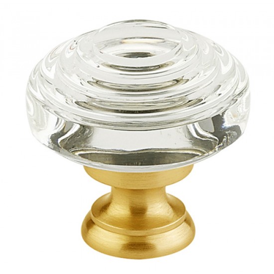 Emtek 1-1/4" Deco Glass Cabinet Knob - (Satin Brass)