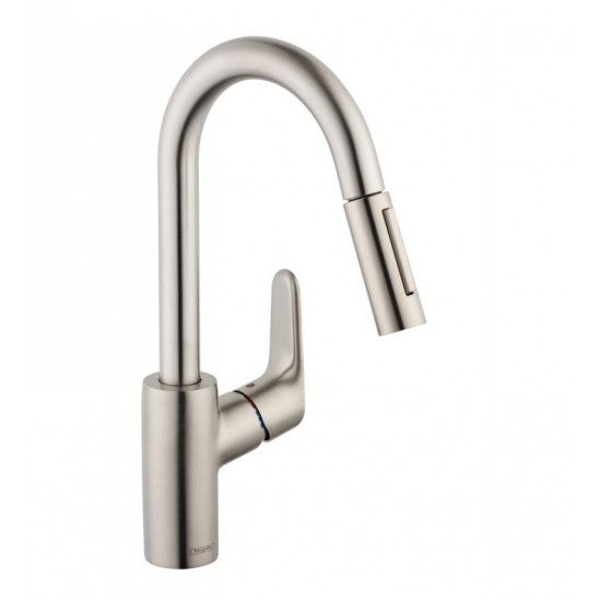Hansgrohe 04506 Focus 7 3/8" Single Handle Deck Mounted 2-Spray High-Arc Prep Pull-Down Kitchen Faucet