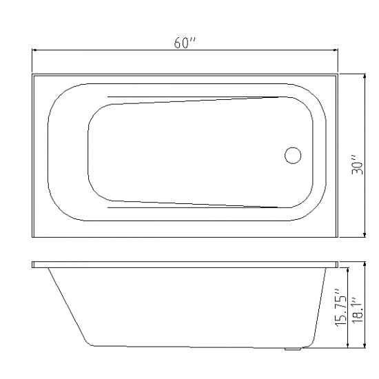 BATH TUB "AMALFI" 60” x 30” x 18”, ATAM-6030-WH-RT