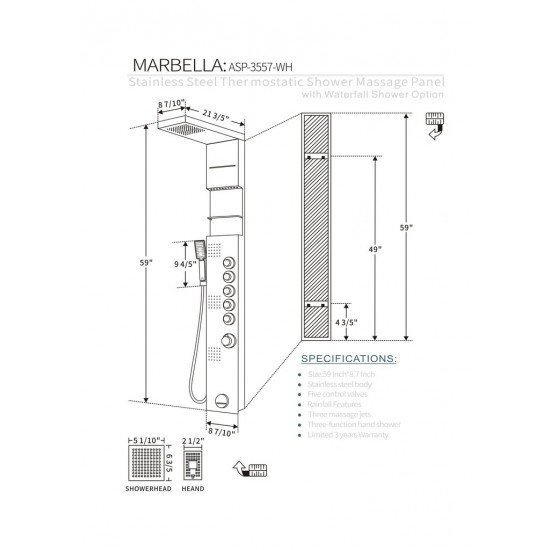 SHOWER PANEL "MARBELLA" ASP-3557-WH