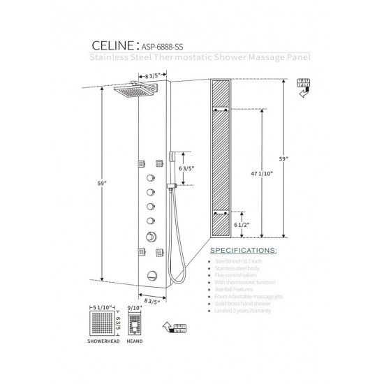 SHOWER PANEL "CELINE" ASP-6888-SS