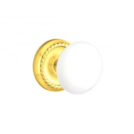 Emtek Ice White Porcelain Knob Polished Brass US3