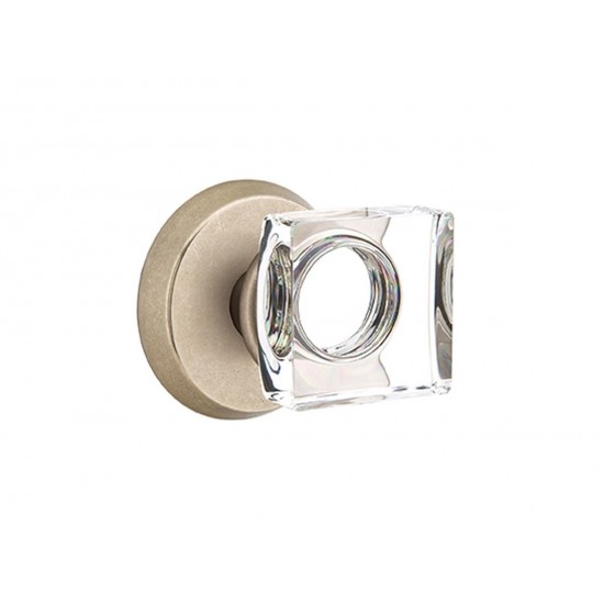 Emtek Modern Square Crystal Knob Tumbled White Bronze TWB