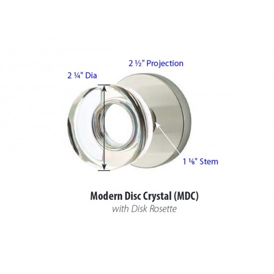 Emtek Modern Disk Crystal Knob Polished Nickel US14