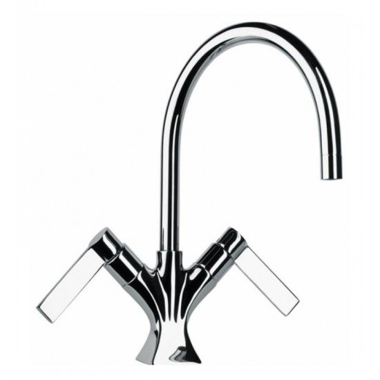 LaToscana 85250 Elix 11 1/8" Double Handle Deck Mounted Rotating Spout Bathroom Sink Faucet with Pop-Up Drain