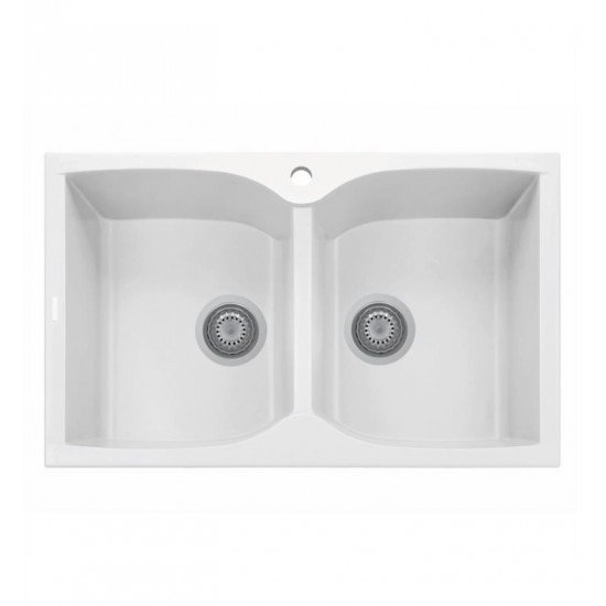 LaToscana CX0862-58UG Corax 33 7/8" Double Bowl Drop-In Granite Rectangular Kitchen Sink in Milk White