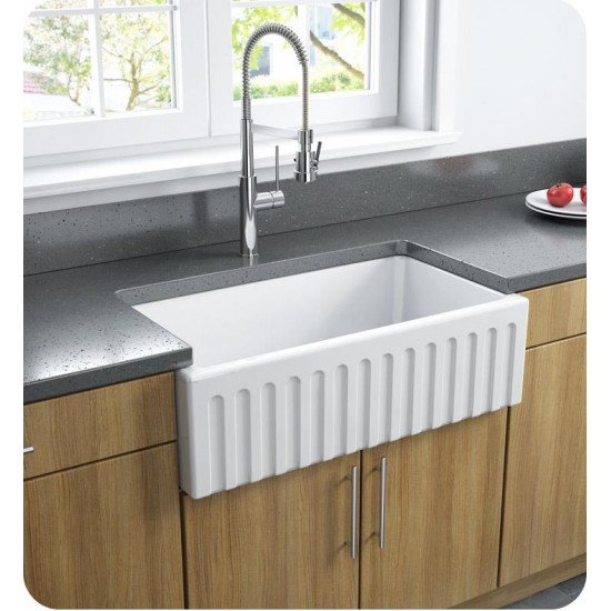 LaToscana LFS3318W 33" Single Bowl Farmhouse/Apron-Front Reversible Fireclay Rectangular Kitchen Sink