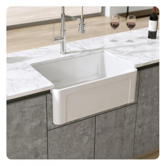 LaToscana LTW2718W 27" Single Bowl Farmhouse/Apron-Front Reversible Fireclay Rectangular Kitchen Sink