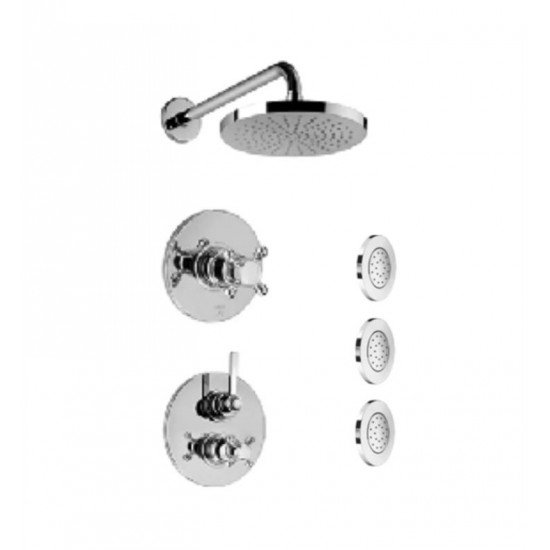 LaToscana FI-OPTION4A Firenze Thermostatic Shower System with Three Way Diverter and Round Concealed Body Jets