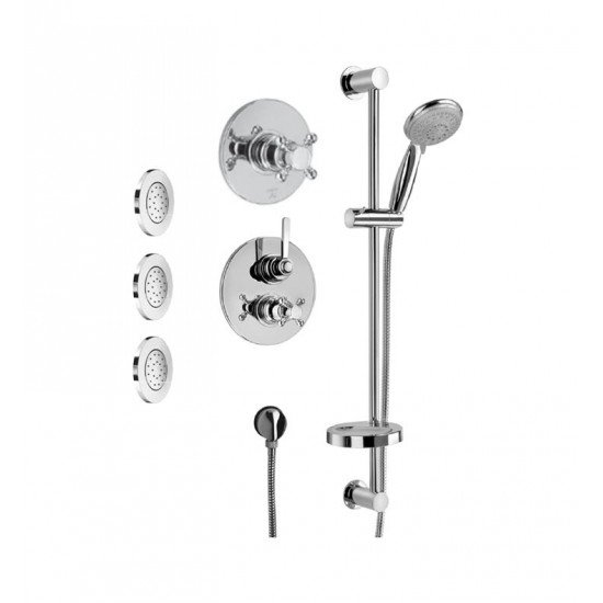 LaToscana FI-OPTION5A Firenze Thermostatic Shower System with Slide Bar Kit and Round Concealed Body Jets