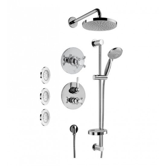 LaToscana FI-OPTION7A Firenze Thermostatic Shower System with Slide Bar Kit and Round Concealed Body Jets
