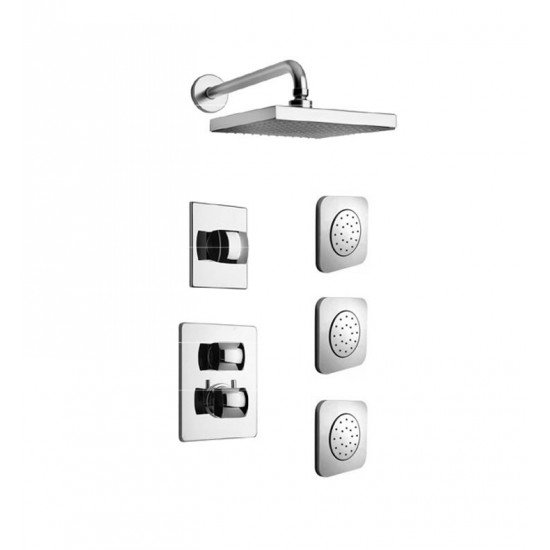 LaToscana LA-OPTION4A Lady Thermostatic Shower System with Three Way Diverter and Square Concealed Body Jets