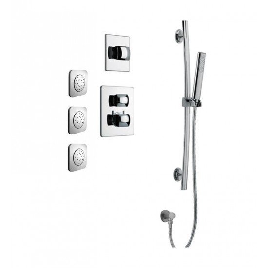 LaToscana LA-OPTION5A Lady Thermostatic Shower System with Slide Bar Kit and Three Square Concealed Body Jets