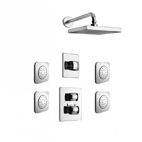 LaToscana LA-OPTION6A Lady Thermostatic Shower System with Three Way Diverter and Four Square Concealed Body Jets