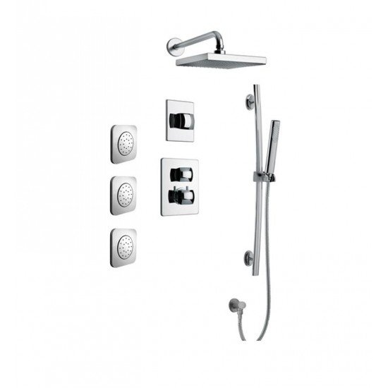 LaToscana LA-OPTION7A Lady Thermostatic Shower System with Three Way Diverter and Three Square Concealed Body Jets