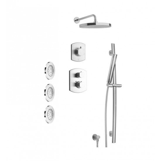 LaToscana NO-OPTION7A Novello Thermostatic Shower System with Slide Bar Kit and Three Round Concealed Body Jets