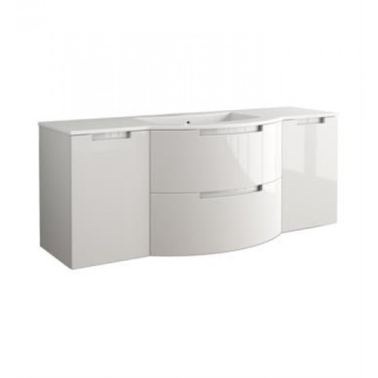 LaToscana OA57OPT4 Oasi 57 1/8" Wall Mount Single Bathroom Vanity with Two Soft Closing Drawers and Tekorlux Sink Top