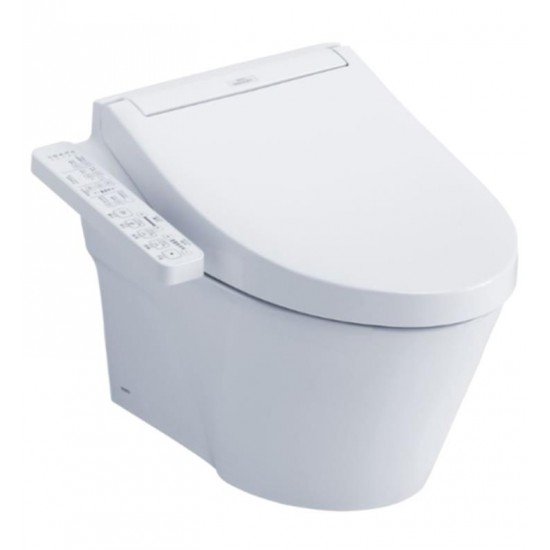 TOTO CWT4263074CMFG#MS AP 21 1/4" Wall-Hung Elongated Toilet with 1.28 GPF & 0.9 GPF Dual Flush and Washlet+ C2 in Cotton White Finish and Matte Silver Push Plate