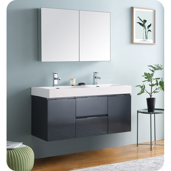 Fresca FCB8348GG-D-I Valencia 48" Dark Slate Gray Wall Hung Double Sink Modern Bathroom Vanity