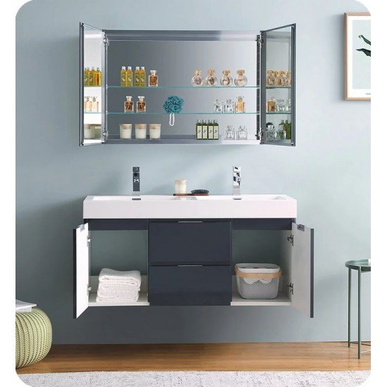 Fresca FCB8348GG-D-I Valencia 48" Dark Slate Gray Wall Hung Double Sink Modern Bathroom Vanity
