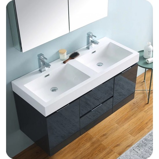 Fresca FCB8348GG-D-I Valencia 48" Dark Slate Gray Wall Hung Double Sink Modern Bathroom Vanity