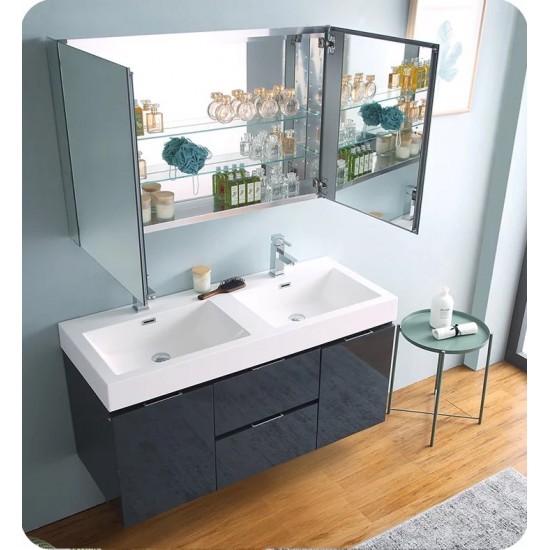 Fresca FCB8348GG-D-I Valencia 48" Dark Slate Gray Wall Hung Double Sink Modern Bathroom Vanity