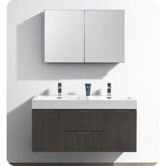 Fresca FCB8348GO-D-I Valencia 48" Gray Oak Wall Hung Double Sink Modern Bathroom Vanity