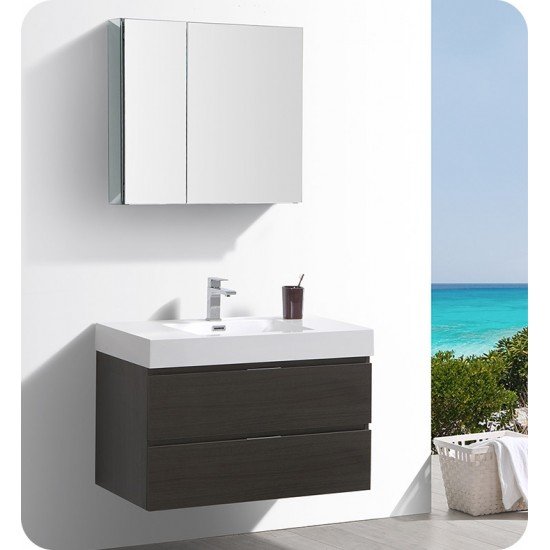 Fresca FCB8336GO-I Valencia 36" Gray Oak Wall Hung Modern Bathroom Vanity