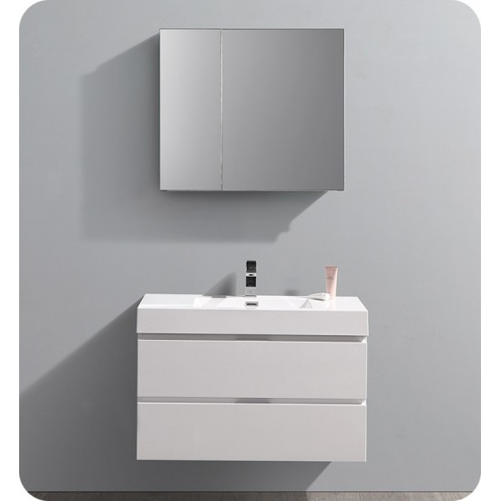 Fresca FCB8336WH-I Valencia 36" Glossy White Wall Hung Modern Bathroom Vanity