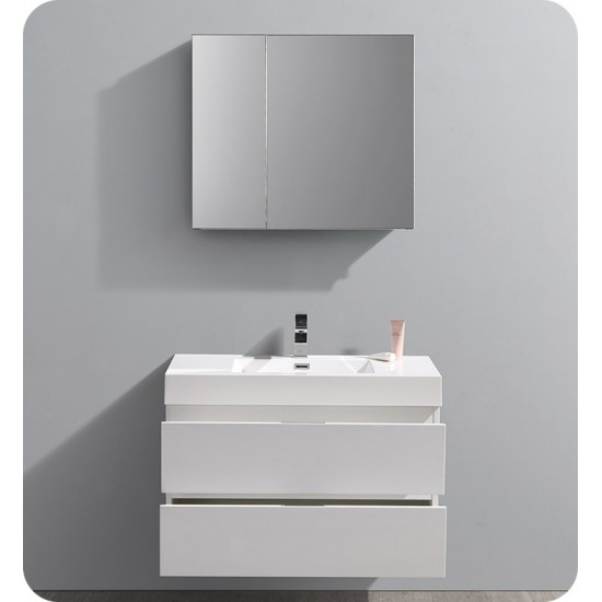 Fresca FCB8336WH-I Valencia 36" Glossy White Wall Hung Modern Bathroom Vanity