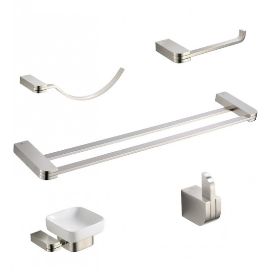 Fresca FAC1300BN-D Solido 5 Piece Bathroom Accessory Set in Brushed Nickel with Double Towel Bar