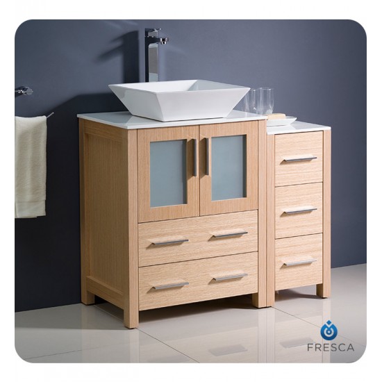 Fresca FCB62-2412LO-CWH-V Torino 36" Light Oak Modern Bathroom Cabinets with Top & Vessel Sink