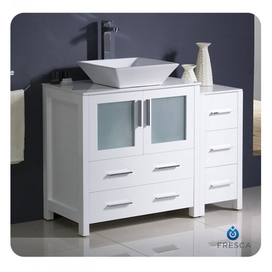 Fresca FCB62-3012WH-CWH-V Torino 42" White Modern Bathroom Cabinets with Top & Vessel Sink