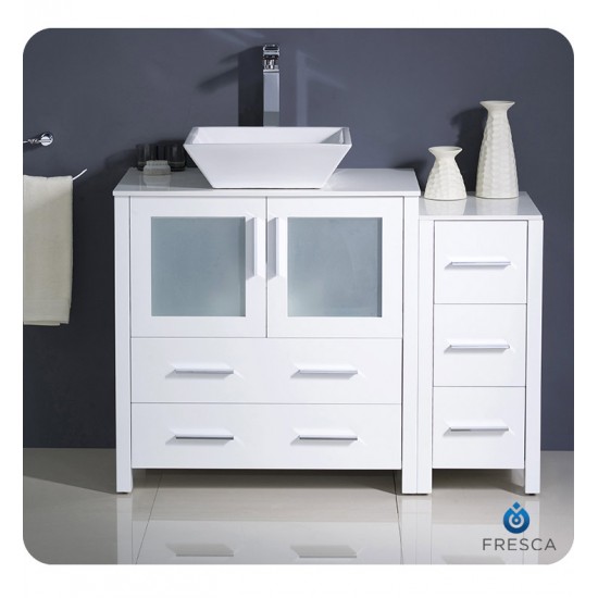 Fresca FCB62-3012WH-CWH-V Torino 42" White Modern Bathroom Cabinets with Top & Vessel Sink