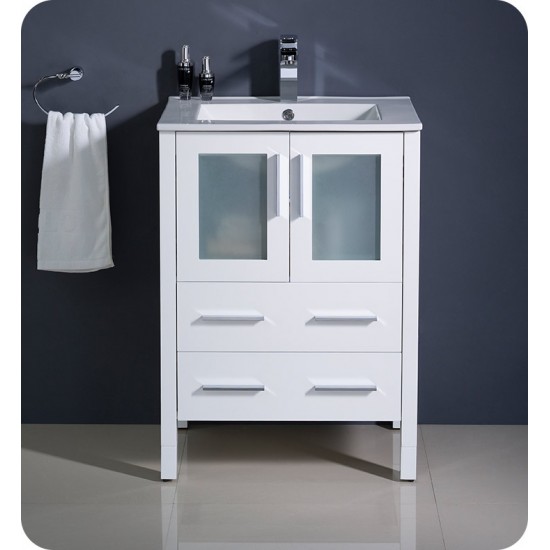 Fresca FCB6224WH-I Torino 24" White Modern Bathroom Cabinet with Integrated Sink