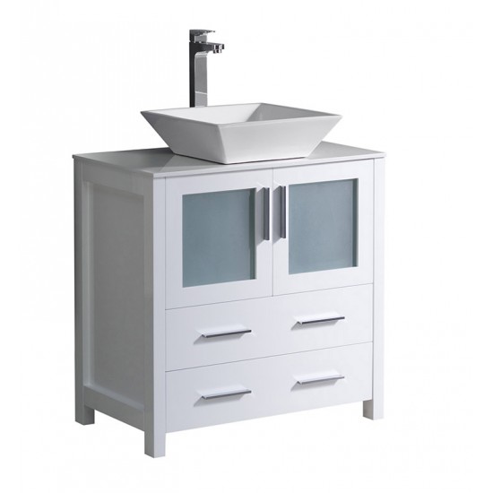 Fresca FCB6230WH-CWH-V Torino 30" White Modern Bathroom Cabinet with Top & Vessel Sink