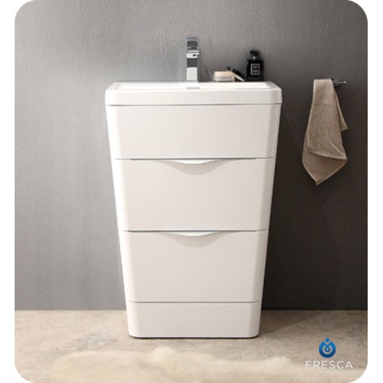 Fresca FCB8525WH-I Milano 26" Glossy White Modern Bathroom Cabinet with Integrated Sink