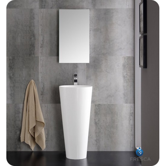 Fresca FVN5022WH Messina 16" White Pedestal Bathroom Sink with Medicine Cabinet