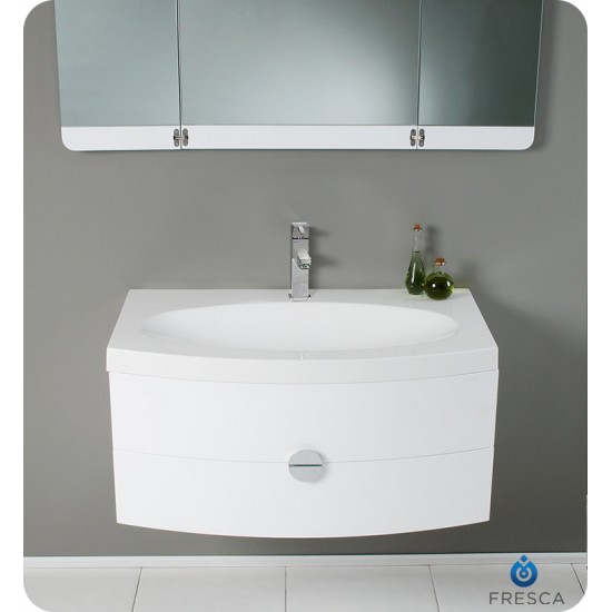 Fresca FVN5092PW Energia 36" White Modern Bathroom Vanity with Three Panel Folding Mirror