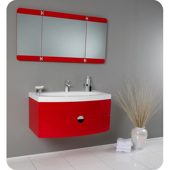 Fresca FVN5092RD Energia 36" Red Modern Bathroom Vanity with Three Panel Folding Mirror