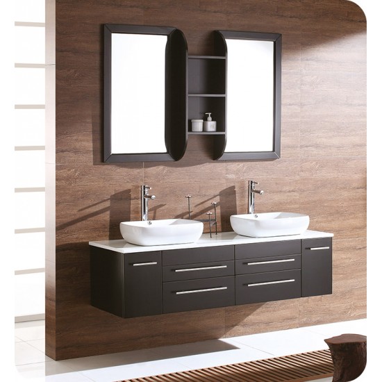 Fresca FVN6119ES Bellezza 59" Espresso Modern Double Vessel Sink Bathroom Vanity