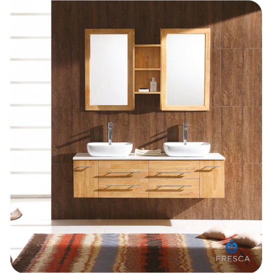 Fresca FVN6119NW Bellezza 59" Natural Wood Modern Double Vessel Sink Bathroom Vanity